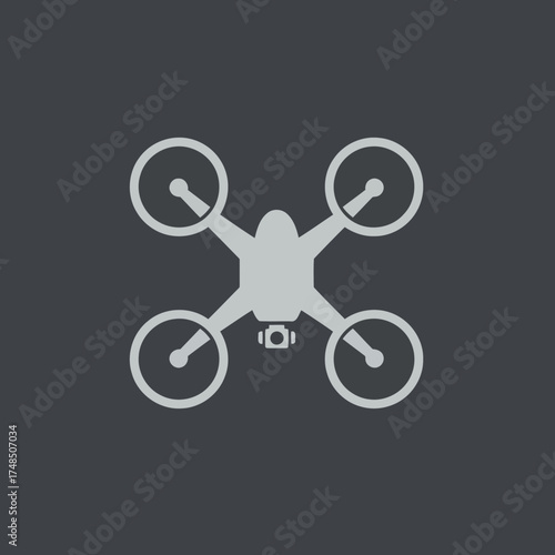 Minimalist Grey Quadcopter Drone Vector Illustration with Camera Icon