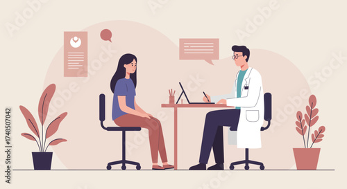 Medical Consultation Doctor and Patient Discussing Health Concerns in a Clinic Setting