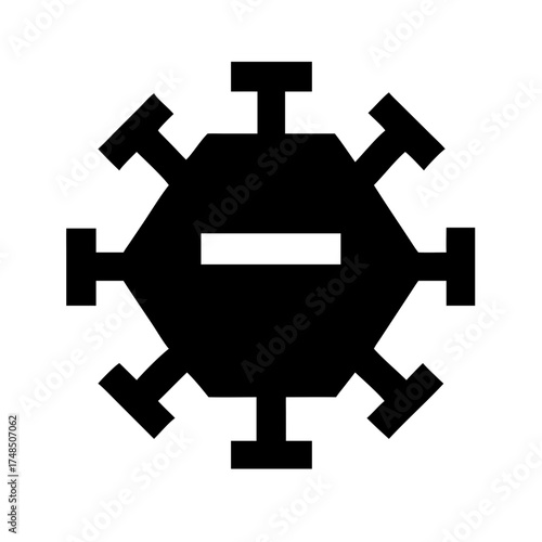 Vector art of virus icon with minus sign, a simple black glyph of a microorganism with spikes