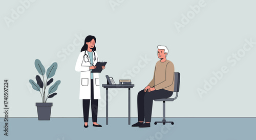 Doctor examining senior patient, healthcare consultation illustration