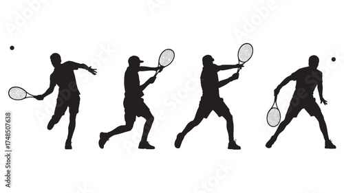 Tennis player silhouette in action vector illustration of a man playing tennis isolated on white background