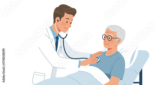Medical checkup of a senior patient by a smiling doctor, healthcare assistance concept
