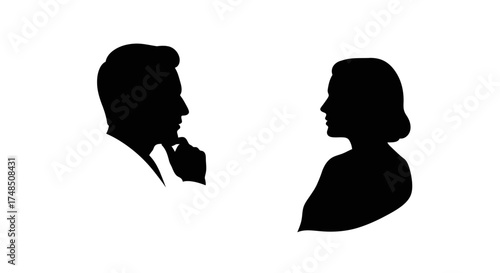 Silhouette of a Man Thinking and a Woman, Side Profiles - Ideal for Conceptual Designs