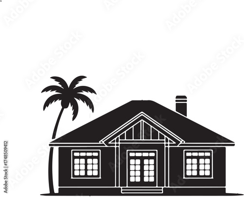 Tropical Home with Palm Tree Silhouette