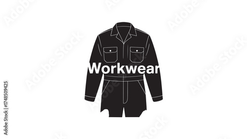 Black and white workwear jumpsuit vector icon simple flat design element for uniform and apparel isolated on white background