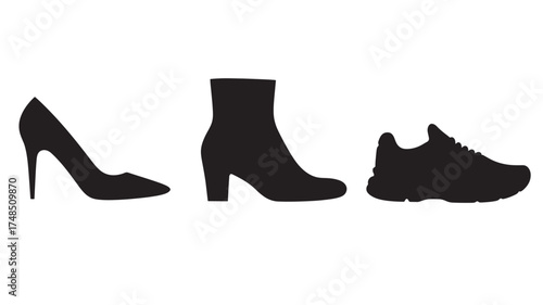 Set of silhouette shoe icons vector illustration of footwear isolated on white background