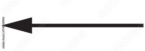 Straight long arrow. Thin long arrow vector icon. left thin line, black cursor, horizontal element, thick pointer vector icon isolated on white background. Simple illustration. 