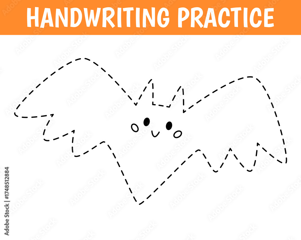 Obraz premium Cute bat. Worksheet for practicing fine kids motor skills. Handwriting practice. Educational game for kids. Vector cartoon illustration.