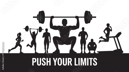 Silhouette of people exercising fitness and gym activity vector illustration for sport and lifestyle concepts