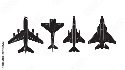 Set of airplane icons top view vector illustration for transportation or travel concept isolated on white background