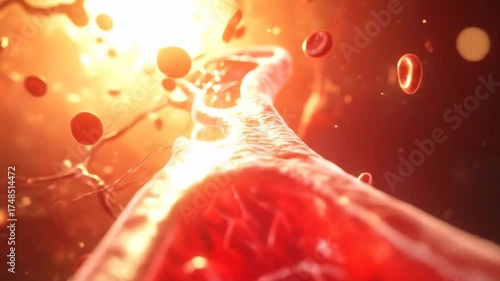 A Detailed 3D Animation of Red Blood Cells Flowing Through a Vein.
