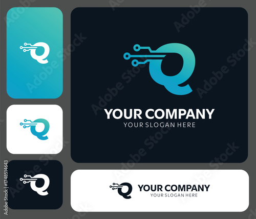 Modern tech Q logo design template perfect for innovative brands and technology companies wanting a fresh, clean identity for their business venture