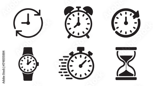 Set of time and clock icons simple flat vector design elements for user interface and graphic design isolated on white background