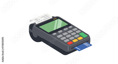 Isometric illustration of a credit card reader with a card inserted.