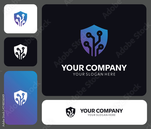 Sleek security logo design with a tech circuit shield, ready for your brand, conveying trust, innovation and a modern dynamic feel for your business