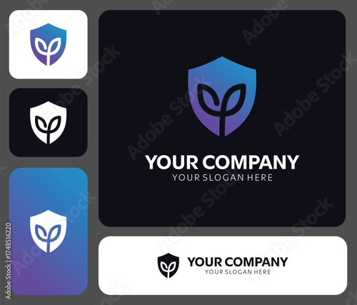 Elegant shield leaf logo set for branding, security, growth, and environmental companies needing a professional, modern, and dynamic logo