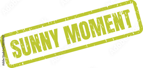 A vibrant green rectangular stamp displaying the words SUNNY MOMENT with a textured distressed effect clearly visible