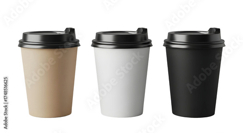 Wallpaper Mural Three coffee cups craft, white, and black for mockup. To go paper cup set. Isolated on transparent background, png
 Torontodigital.ca