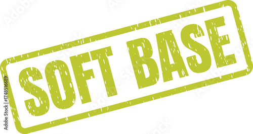 A vibrant green rectangular stamp displaying the words SOFT BASE with a textured distressed effect clearly visible