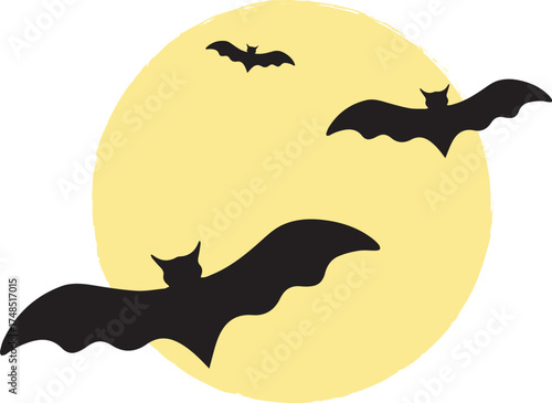 Illustration of a group of bats flying. Halloween festival. Bat clipart, bat shadow.