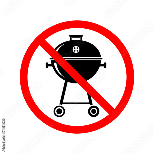 Prohibition sign graphic classic black charcoal grill no barbecue allowed symbol vector