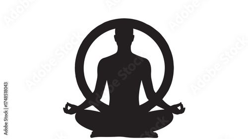 Silhouette of a person in lotus position yoga meditation vector illustration isolated on white background