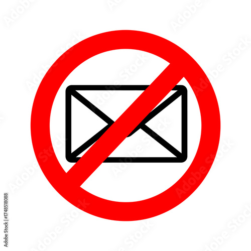 Red prohibition symbol over envelope icon no email message communication forbidden sign vector