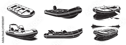 Inflatable Boat Silhouette Collection – Vector Clip art for Nautical Designs.