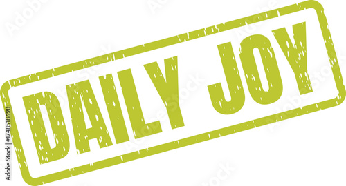 A vibrant green rectangular stamp with textured edges featuring the words DAILY JOY prominently displayed