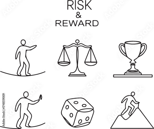 risk, reward, icon, set, outline, business, success, challenge, investment, strategy, decision, goal, achievement, motivation, ambition, simple, minimalist, modern