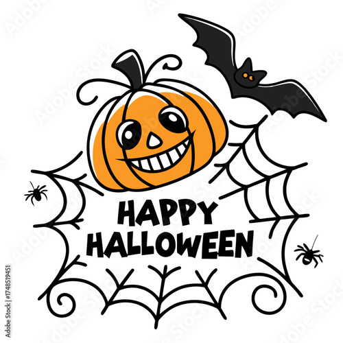 Halloween Vector – Spooky Pumpkin, Bat & Spider Web Design for Festive Season – Ideal for Invites, Decorations & More