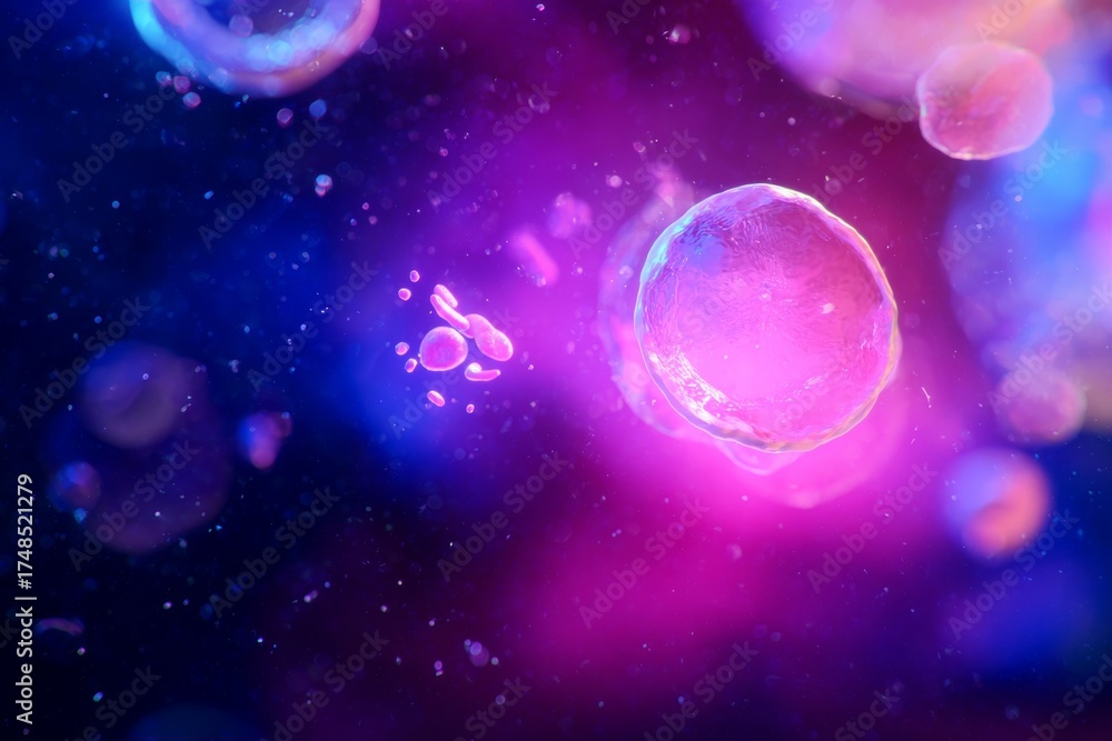 Fototapeta premium Glowing neon cells in cosmic space