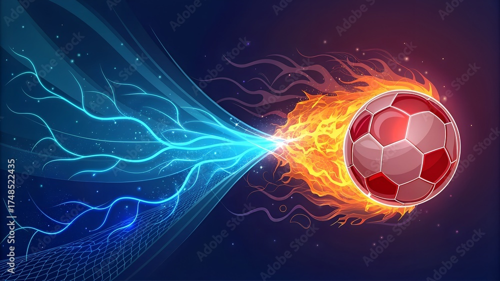 Fototapeta premium Highly Energetic Football in Fire and Ice - Dynamic Sports Background
