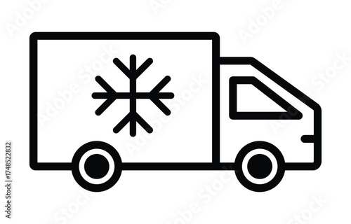 freezing van icon. cold transport symbol for frozen food delivery. refrigerated vehicle illustration for logistics, cold chain, and temperature control transportation concept. vector illustration