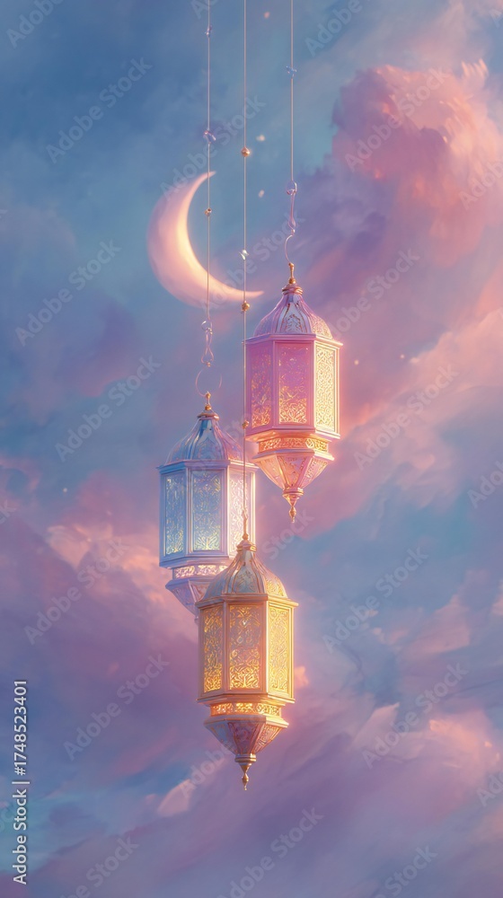 Obraz premium Ramadan Crescent Sky Lanterns Art 