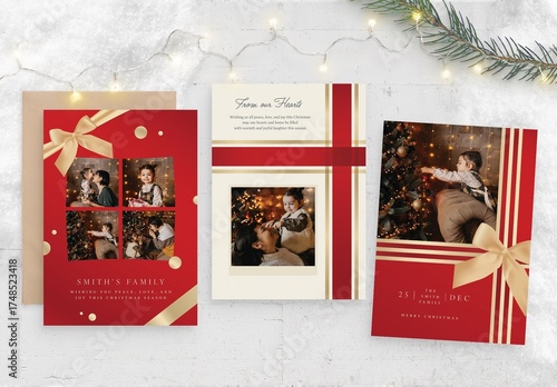 Christmas Family Photo Card Template & Holiday Greetings Card Layout