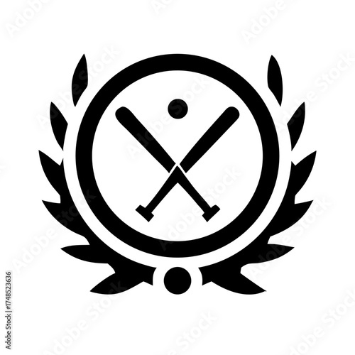 Baseball emblem featuring crossed bats and laurel wreath