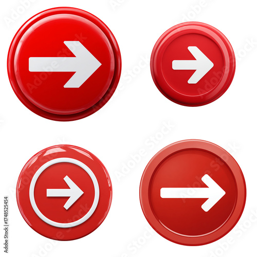 Free Download Set of four red arrow buttons with white arrows, isolated on transparent background - GFXLoad
