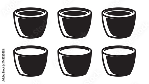 Set of minimalist sake cup icons simple flat vector design element isolated on white background