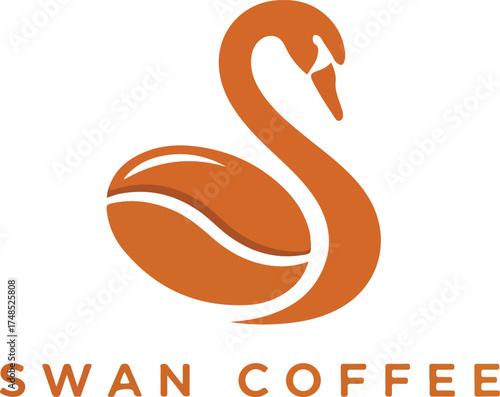 Orange swan logo with coffee bean body and text Swan Coffee bird