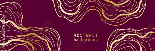 Banner with wave elements. Abstract card with linear curls.