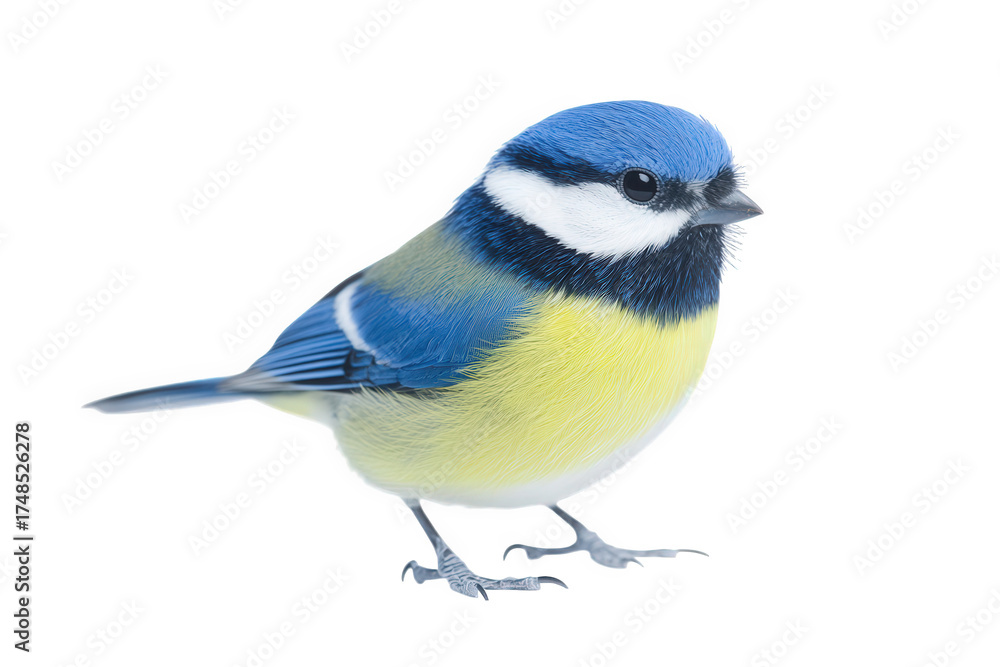 Fototapeta premium A delightful blue tit perched, isolated on transparent background, showcasing its vibrant colors and charming presence, a true gem of the avian world