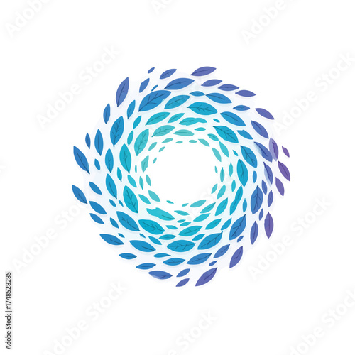 Abstract Swirl of Blue and Teal Fish Forming a Vortex.