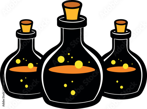 Potion Bottles with Cork Stoppers and Green Mixture – Halloween Clip Art