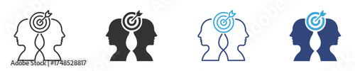 Teamwork Heads With Target Collaboration  icon, human heads exchanging ideas icon, Goal setting, team target, leadership, collaboration, partnership concept, Vector Illustration. 