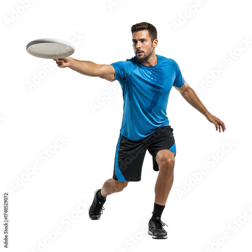 Male Athlete Throwing Ultimate Frisbee Disc in Dynamic Sport Pose