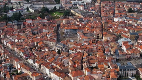 
Aerial view around the old downtown of the city Millau in France on a sunny day in early spring
