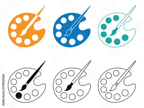 Painter palette and paint brush. icon vector on white background