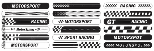Dynamic vector collection of racing and motorsport design elements for speed-themed graphics