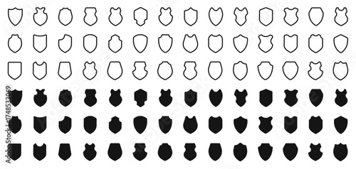 Monochrome shield icons collection for design and branding projects